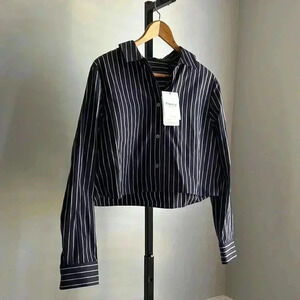 Theory cropped classic shirt collared shirt striped shirt button down navy blue